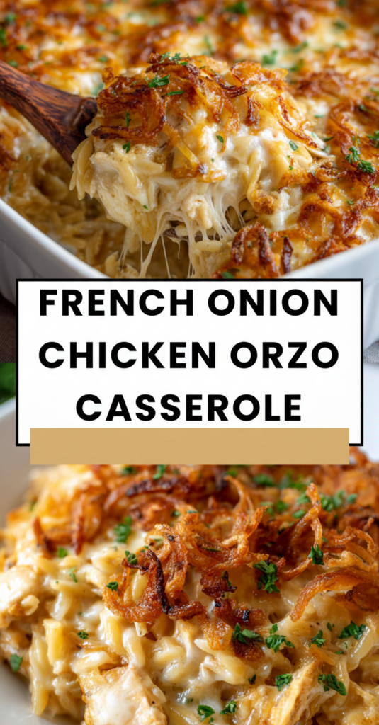 French Onion Chicken Orzo Casserole