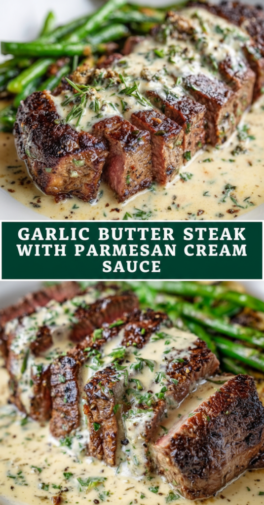 Garlic Butter Steak with Parmesan Cream Sauce